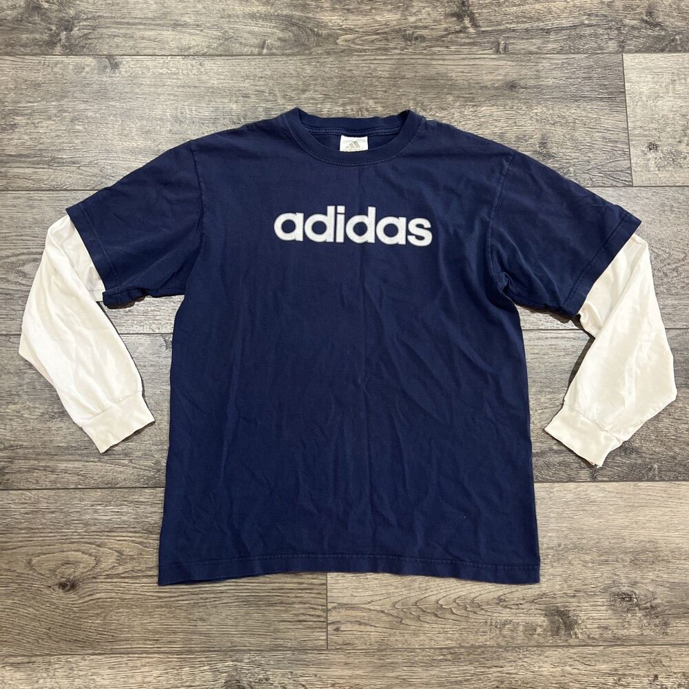 Vintage Y2K Adidas Long Sleeve Tee Shirt Blue - M Diamond